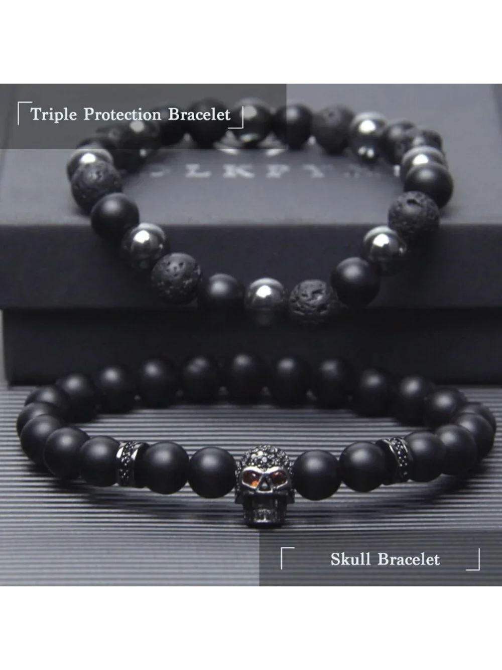 Men's Black Obsidian & Tourmaline Beaded Bracelet Set - 8MM Protection Jewelry